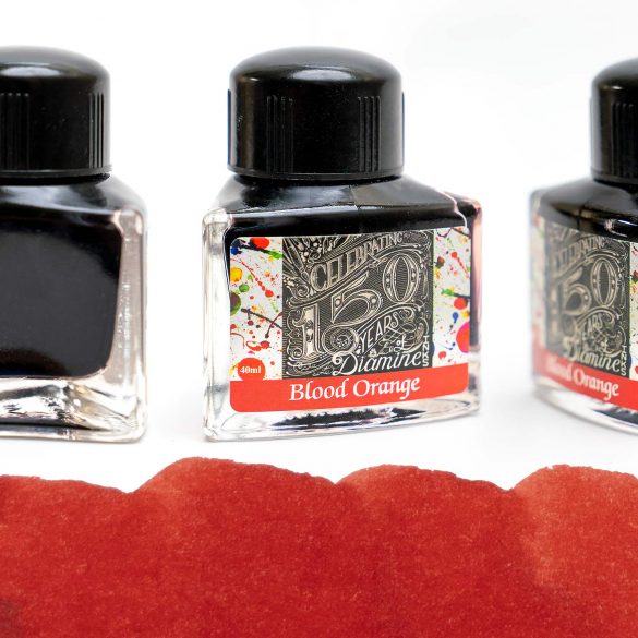 Diamine Blood Orange Bottle and Ink Color Example