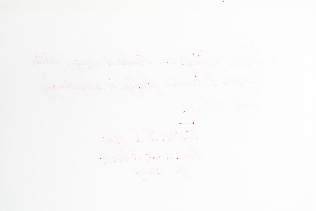 Diamine Firefly Ink writing example, back side showing bleed-through