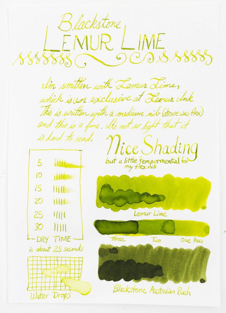 Blackstone Lemur Lime Ink test sheet