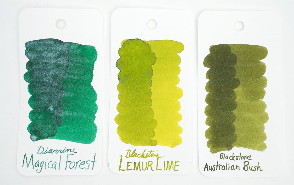 Blackstone Lemur Lime Ink comparison swatches