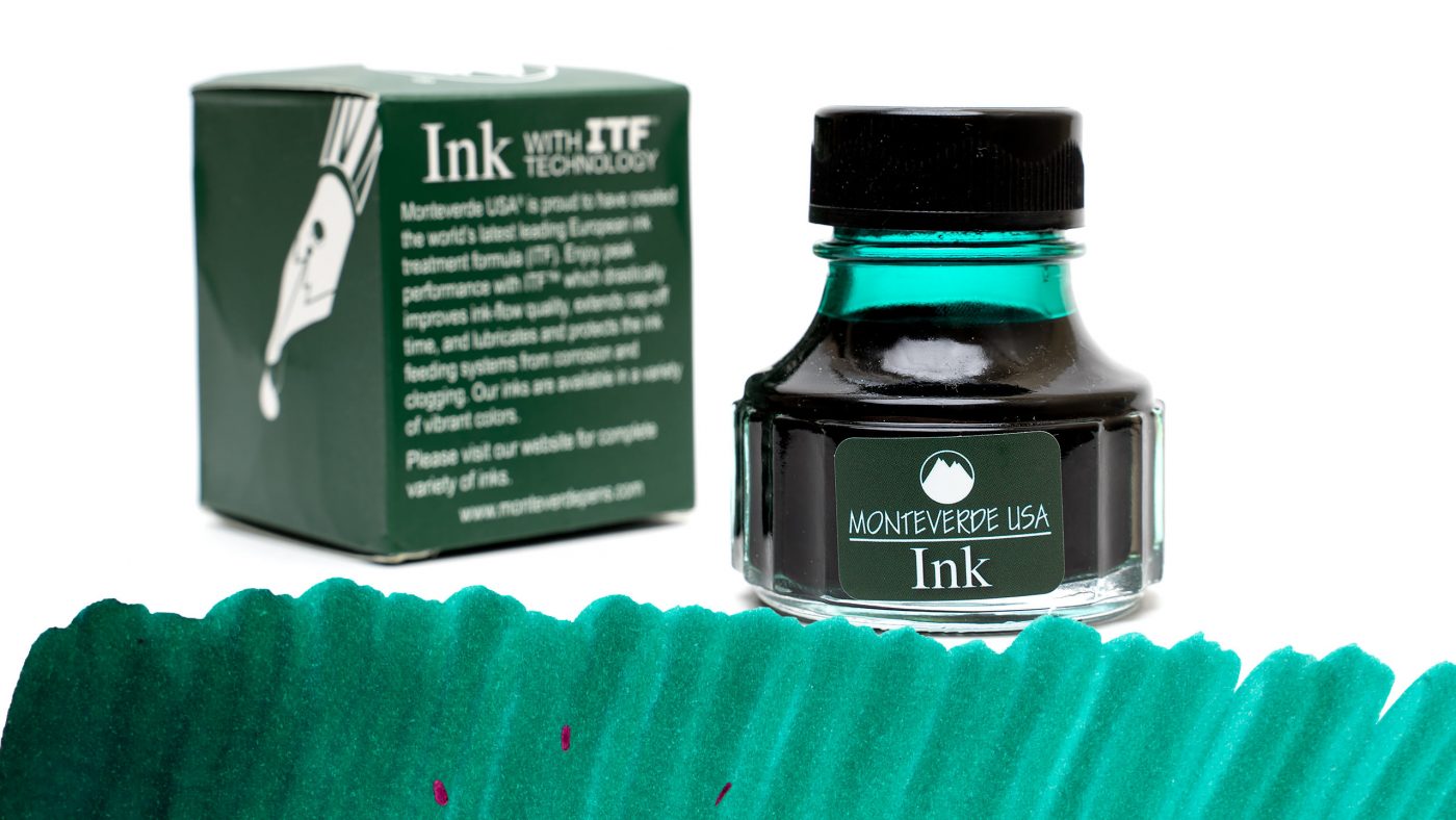 Monteverde California Teal ink bottle and box with ink color swab