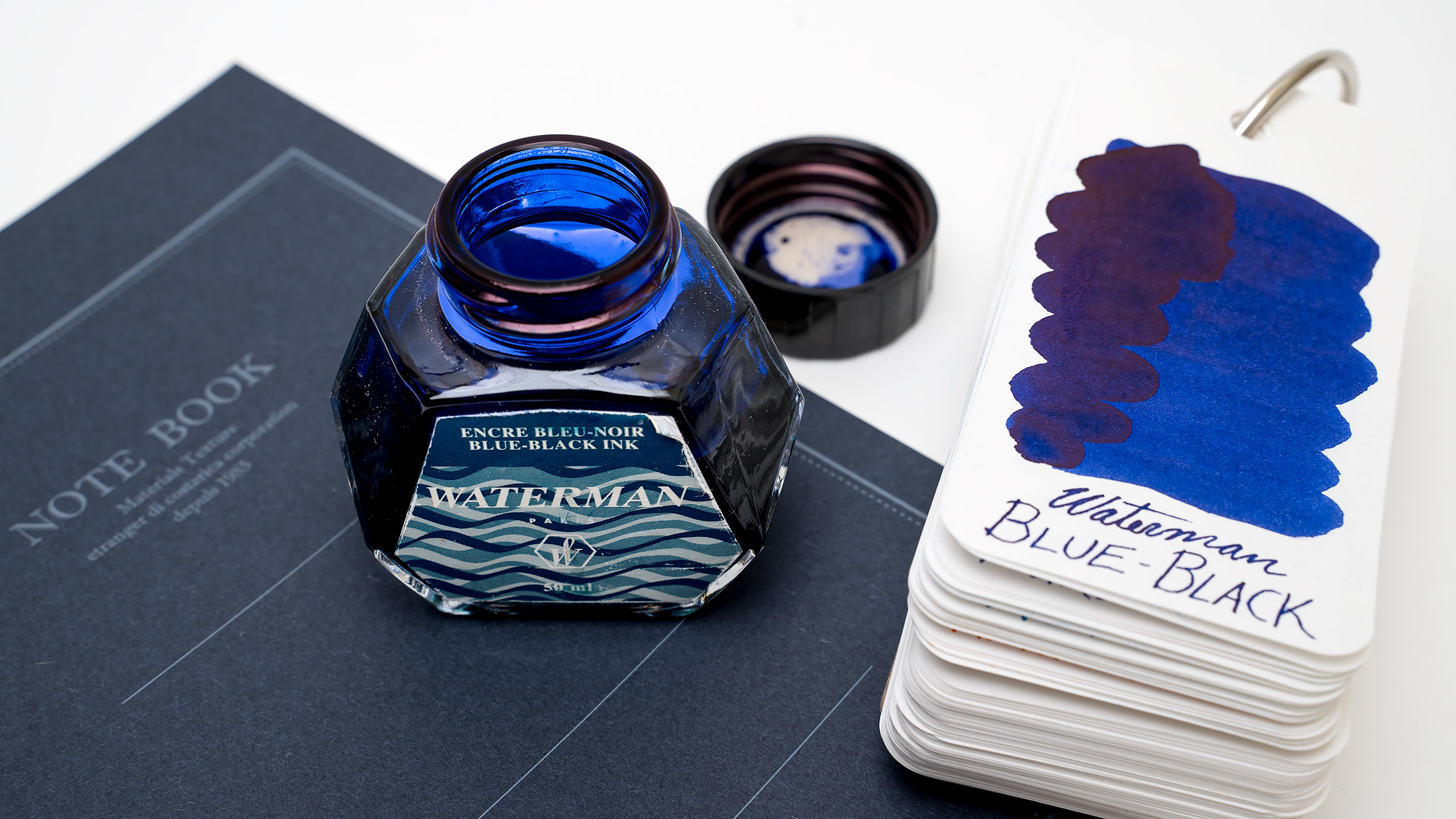 Waterman Blue-Black Ink bottle and swatch for review