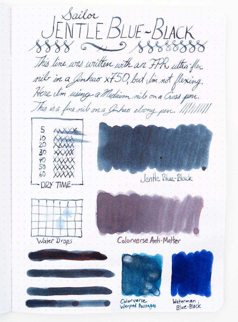 Sailor Jentle Blue-Black Review Sheet with sample writing