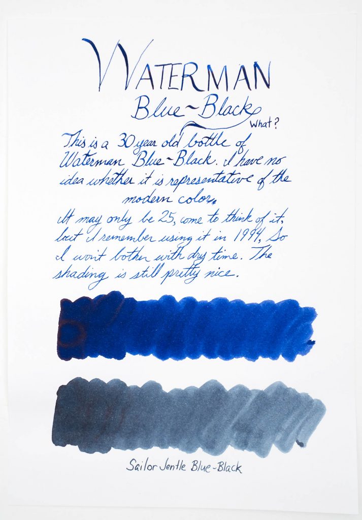 Sample writing with Waterman Blue-Black ink.