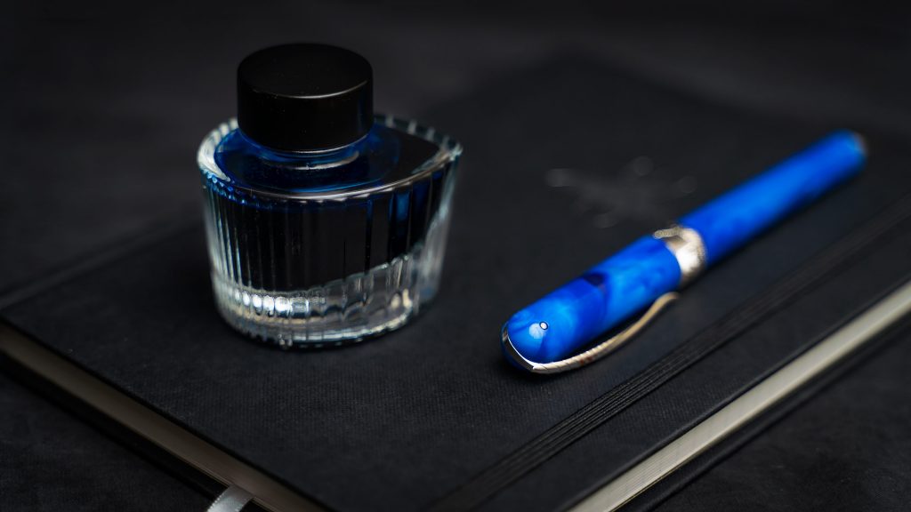 Krishna Urban Peacock Blue Ink bottle and pen