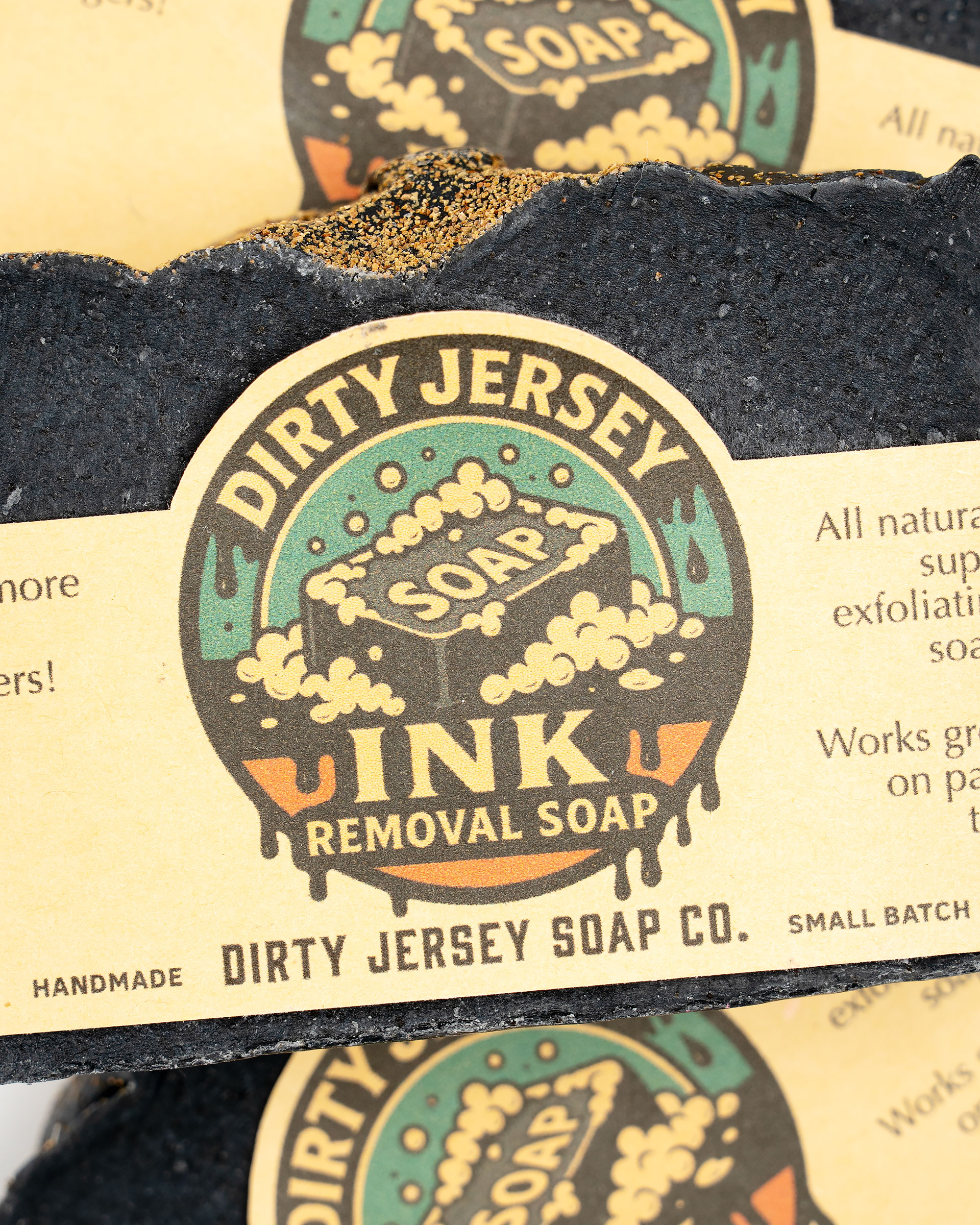 Dirty Jersey Ink Removal Soap Bar front label close up